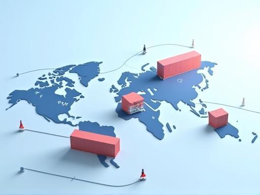 Stylized image representing import and export logistics